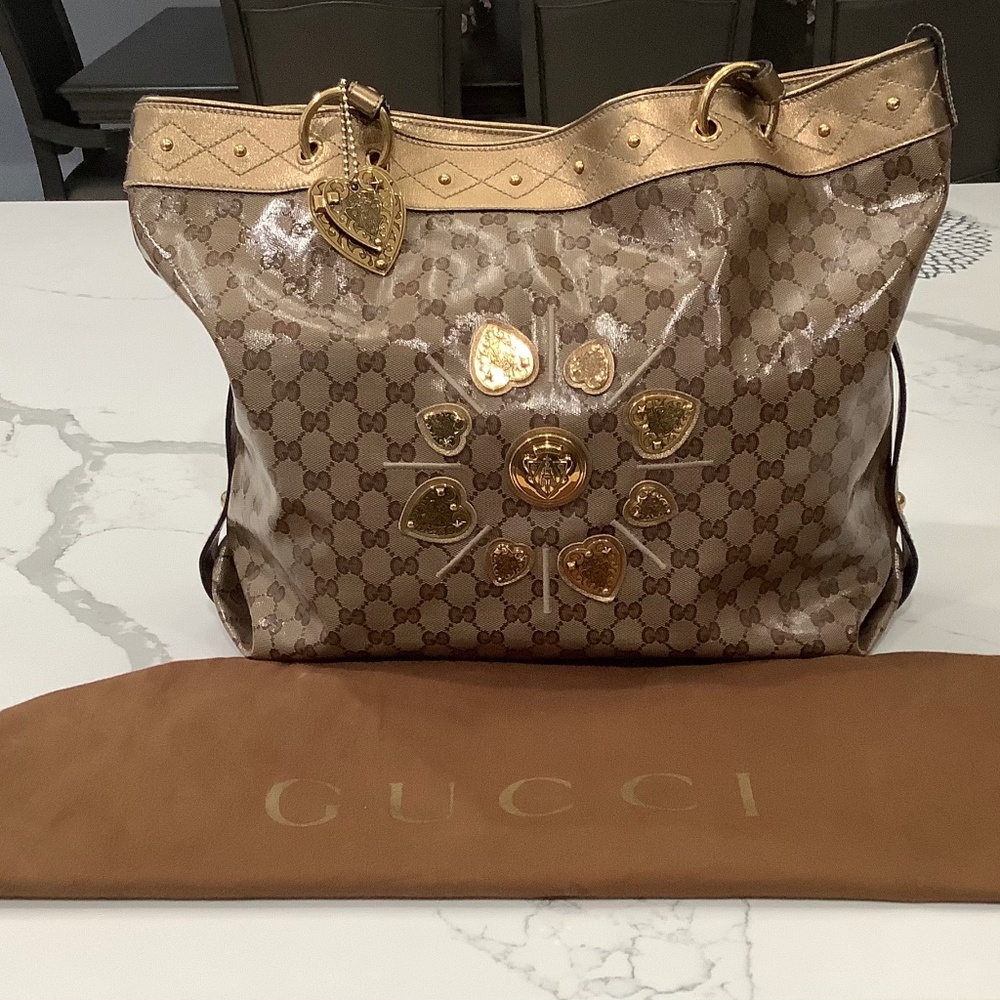 Gucci Monogram Tote. Size: Large. Color: Brown & Gold